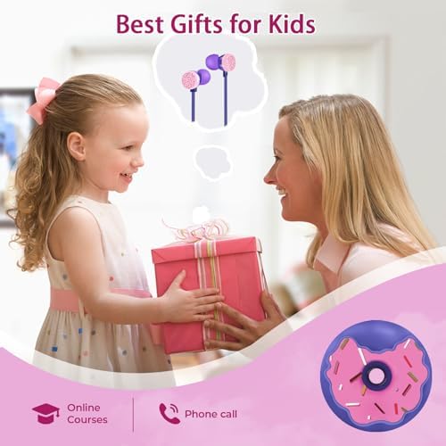 Vibrant Purple Donut Kids Earbuds – Comfortable In-Ear Headphones with Built-In Microphone and Storage Case for School Use – Perfect Wired Earphones for Learning, Play, and Active Lifestyles – Enhanced Compatibility with Multiple Devices