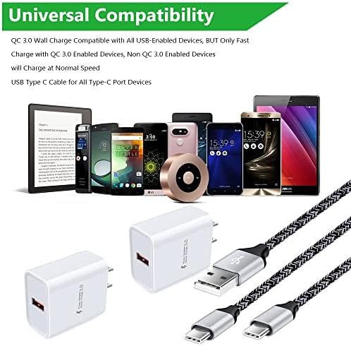 Rapid 18 W Quick Charge 3.0 Wall Charger for LG Devices – Ultra-Fast USB C Charging Solution with Two 6 FT Cables for Stylo, V, G Series, and Velvet – Compact, Safe, and Perfect for On-the-Go Power Needs