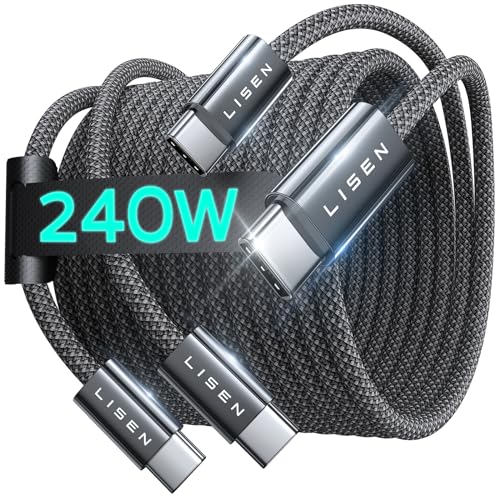 LISEN 240 W USB C to USB C Fast Charging Cable – 2-Pack 3.3 ft Durable Cords for i Phone 16, i Pad, Mac Book Pro, Samsung S25 – Midnight Finish for Enhanced Performance and Versatility