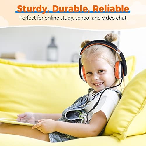 Rockpapa HS20 Kids Wired Headphones – Super Lightweight & Foldable Design with Integrated Microphone, Perfect for School, Travel & Entertainment – Compatible with Tablets & Smartphones, Stylish Black & Orange for Ages 3-15, Ideal for Learning, Play, and Hands-Free Communication
