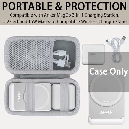 Premium Khanka Hard Travel Case for Anker Mag Go 3-in-1 Charging Station – Ultimate Qi2 Certified Wireless Charger Protection, Lightweight & Custom-Fit Design, Sleek White Finish for Effortless Portability and Organization