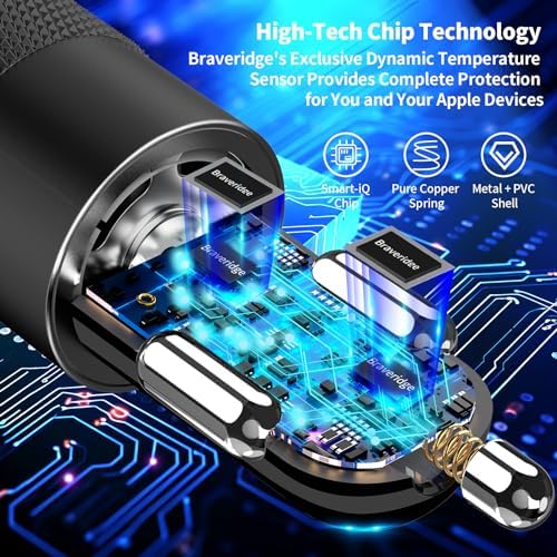 Rombica 105 W MFi Certified Dual USB-C & USB-A Fast Car Charger for i Phone 16 Pro Max – Ultimate Portable Power Solution with 6 FT Coiled Type-C Cable for Rapid Charging on the Go, Perfect for Road Trips and Daily Commuting