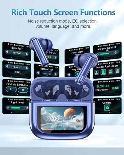 Premium Bluetooth Wireless Earbuds with Advanced Touch Control – Cutting-Edge ANC & ENC Noise Cancellation for Immersive Sound – 40 Hours Deep Bass Playback & IPX7 Waterproof Design for Ultimate Durability – Crystal Clear Call Quality with Integrated Microphones – 5 Customizable EQ Settings for Tailored Listening on i OS & Android Devices (Sleek Dark Blue) – Your Ideal Audio Companion for Active Lifestyles and Uninterrupted Enjoyment