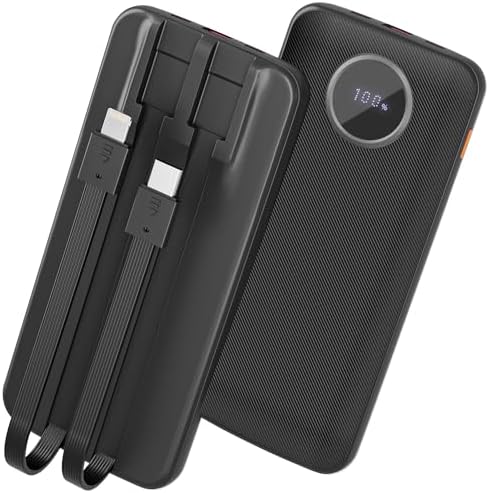 Versatile 10,000 m Ah Portable Power Bank with Integrated Cables – Ultra-Fast Charging for i Phone, Samsung Galaxy, Google Pixel, LG, and More – Compact, Travel-Friendly Design with LED Display – Multi-Device Support with Dual Inputs and 4 Outputs for Ultimate Convenience – Enhanced Safety Features for Secure Charging on the Go