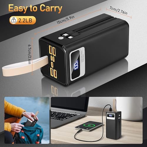 High-Capacity 50000 m Ah Power Bank with 22.5 W Fast Charging, Built-in Cables, LED Display, and Emergency Flashlight – Ideal Portable Charger for Camping and Outdoor Adventures, Universal Compatibility for Smartphones and Tablets