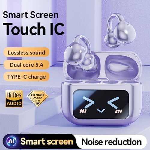 Elevate Your Audio Experience with M100 Clip-On Bluetooth 5.4 Headphones – Waterproof & Sweatproof Design, Touch Screen Controls, Stylish Purple Finish for Music Lovers on the Go, Perfect for Active Lifestyles and Seamless Calls Anytime