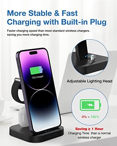 3-in-1 Wireless Charging Station for Apple Devices – Fast Magnetic Charger for i Phone 15/14/13/12/Pro Max/SE/11/XS/XR/8, Apple Watch 9-2, and Air Pods – Streamlined Power Solution for Home and Travel – Sleek, Compact Design for Enhanced Compatibility and Speed