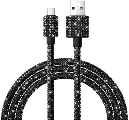 Bling Sparkling Black Diamond USB to USB C Cable – 4 FT 60 W Fast Charging Charger for i Phone 16, 15 Plus, Pro Max & Samsung Galaxy S25, S24, S23 – Stylish Braided Design for Enhanced Durability and Compatibility – Luxury Tech Accessory for High-Performance Power Delivery