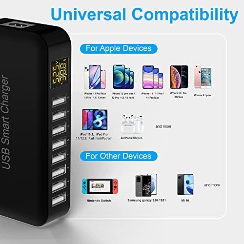 Ziwodiv 8-Port USB Charging Hub – 60 W Multi-Device Power Station with LED Status Indicator for i Phone, i Pad, Samsung & Android – Compact and Efficient Desktop Charger with Advanced Safety Features for Home and Office Use