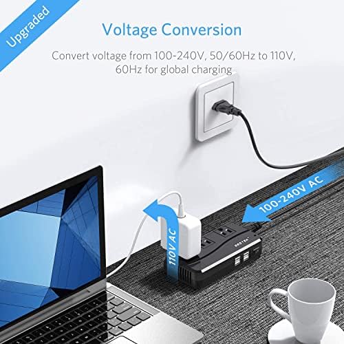 Global Travel Adapter and Voltage Converter: BESTEK 220 V to 110 V with 4 USB Fast Charge Ports – Sleek, Lightweight Design for Effortless Charging in UK, AU, US & EU – Ultimate Travel Companion for Modern Explorers