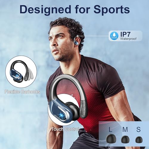 Unleash Your Potential with Bluetooth 5.4 Waterproof Sport Earbuds – 75-Hour Battery Life, Cutting-Edge Noise Cancellation, and Ergonomic Over-Ear Design for Unmatched Comfort – IP7 Waterproof Rated for Ultimate Durability in Active Lifestyles and Running Adventures