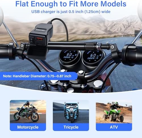 Power Up Your Ride with the PNGKNYOCN 30 W Motorcycle USB Charger – Waterproof Dual USB Type C & USB 3.0 Quick Charge Adapter for Phones, Tablets, GPS – 1.2 M Cable for Ultimate Flexibility and Enhanced Compatibility