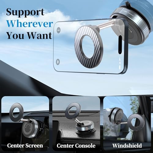 PlusAcc Vacuum Magnetic Phone Holder for Car – Suction Cup Phone Mount 360° Rotatable Foldable Portable Strong Magnet Stand for iPhone 16/15/14/13 in Gym, Mirror, Smooth Surface, All Vehicles – Enhanced Compatibility and Speed