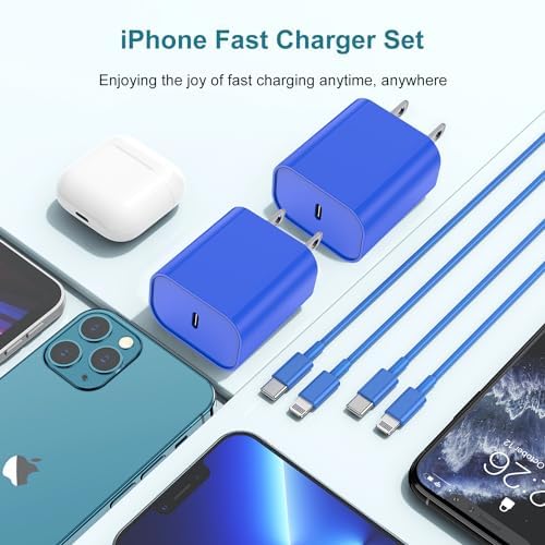 MFi Certified 20 W USB-C to Lightning Fast Charger for i Phone 14/13/12 – 6 FT Durable Cable & Power Delivery Block in Stylish Blue – Ultimate Solution for Rapid Charging of All Apple Devices Including i Pad Pro, XS, XR, 8 Plus – Optimized for Reliability and Speed