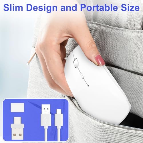 Sleek Silver Bluetooth Wireless Mouse for Mac Book Air & Pro – Ergonomic, Rechargeable, and Silent Tri-Mode Connectivity (2.4 G USB-C/USB-A, Bluetooth 5.2/3.0) for Ultimate Productivity on the Go