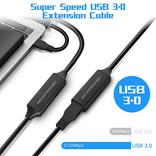 RSHTECH 32-Foot USB 3.0 Active Extension Cable with 5 V 2 A Power Adapter – High-Speed Male to Female USB Extender with Built-in Signal Boosters for Gaming Consoles and Peripherals – Unmatched Data Transfer and Versatile Compatibility