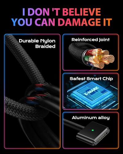 Stouchi USB-C to Magnetic 3 Cable (6.6 ft) – 140 W Fast Charging for Mac Book Air & Pro Models – Premium Braided Design for Enhanced Durability and Effortless Connectivity – Ideal Accessory for Efficient Power Delivery and Hassle-Free Use – Sleek White Finish for Modern Aesthetics