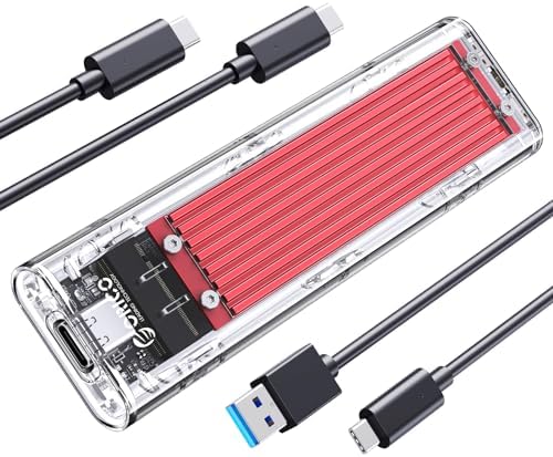 ORICO Transparent M.2 NVMe SSD Enclosure – Ultra-Fast USB 3.2 Gen 2 Adapter for PCI-E M-Key SSDs (2280/2260/2242/2230) – Lightweight and Durable External Solid State Drive Case with Tool-Free Setup and USB Type-C Support for Seamless Data Transfer