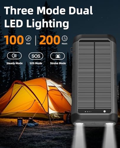 Ultimate 59800 m Ah Solar Power Bank – Waterproof Hand Crank Charger for All Devices, 15 W Wireless Output, 6 Ports & 3 Inputs, Essential for Camping & Outdoor Adventures, Built-in LED Flashlights for Nighttime Use – Stay Connected Anywhere