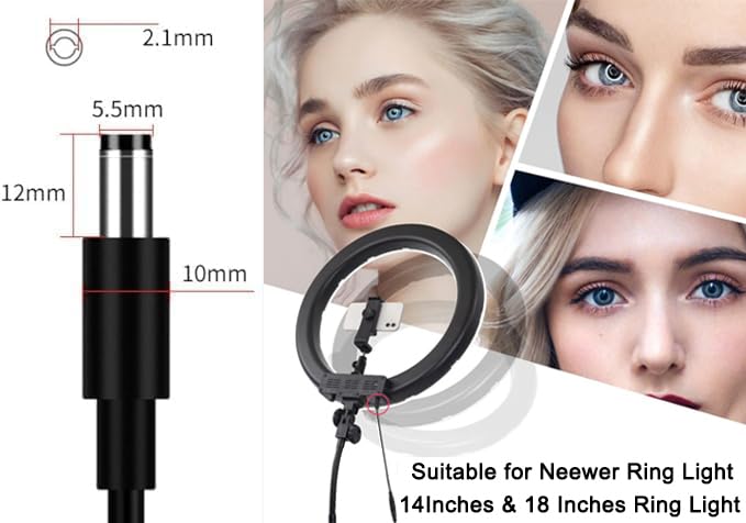 15 V Power Adapter for Neewer Ring Lights – Fast Charging Solution for NW-150480 D2, 14/18 Inch Models with 5 ft Cable – Optimal Performance & Enhanced Compatibility for Photographers and Creators