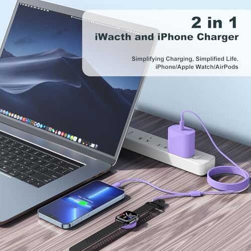 Revolutionary 2-in-1 USB C Charger for i Phone and Apple Watch – 6 ft Magnetic Fast Charge Cable with 20 W Power Adapter – Stylish Blue Design for Optimal Portability and Efficiency