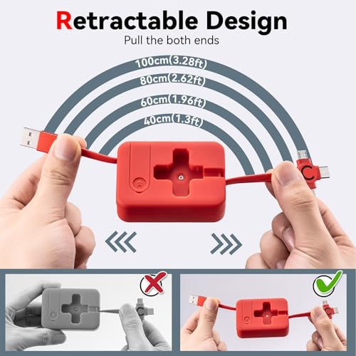 Multi Charging Cable 3A, 4Pack 3 in 1 Retractable USB Charger Cable with USB C/Micro Port, Phone Holder, Multiple Fast Charging Cord for Cell Phones, iPhone 16 15 14 Series, Galaxy S24/S23, Tablets – Enhanced Compatibility and Speed