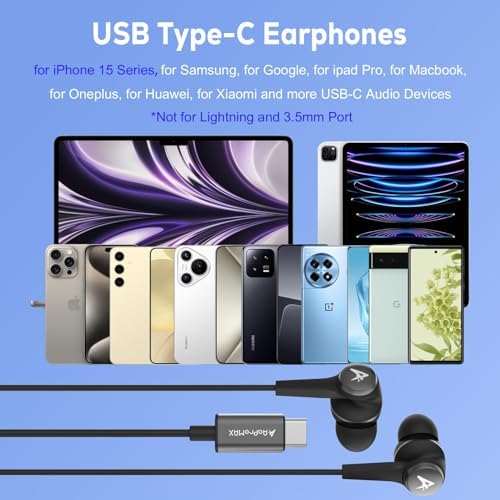 High-Fidelity USB C Earbuds with Built-In Microphone for i Phone 16 Pro Max & Samsung Galaxy – Lightweight, Tangle-Free Wired Headphones for Music and Gaming – Superior Audio Quality & Ergonomic Comfort for All-Day Wear – Seamless Compatibility with Android Devices Including Google Pixel
