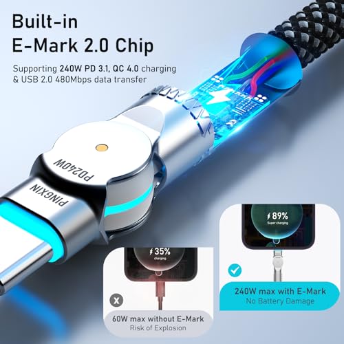 USB C to USB C Cable 10FT 240W, 180°Rotating USB C Cable Braided Type C Charger Cable Fast Charge for iPhone 16/16Pro/16Plus/16ProMax,MacBook Air,iPad Pro,Pixel,Samsung Galaxy S23/S24 Ultra-Black – Enhanced Compatibility and Speed
