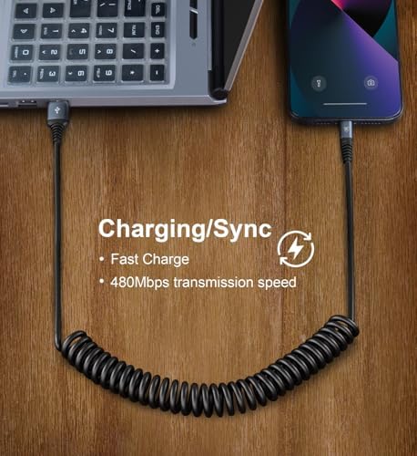 Premium Coiled Lightning Charger Cable for i Phone – 2 Pack (3 FT & 6 FT) – Apple MFi Certified High-Speed Charging & Data Transfer – Compatible with i Phone 14/13/12/11 Pro Max/XS/XR/XS/X/8/7/Plus/6 S, i Pad, and i Pod – Tangle-Free Black Design for Ultimate Portability and Reliability