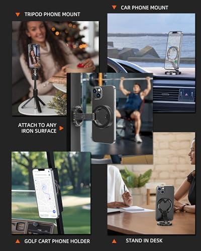 Mag Safe-Compatible Dual Magnetic Phone Holder for i Phone 12-16 Series – Portable Gym Stand with 1/4″ Tripod Mount in Sleek Silver – Ultimate Stability and Accessibility for Active Lifestyles