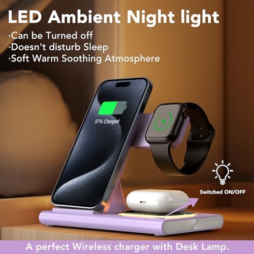 Ultra-Convenient 3-in-1 Foldable Wireless Charging Dock for Apple Devices – Rapid Power-Up Station for i Phone 16/15/14/13/12/11/X/XS, Apple Watch Series 10/9/8/7/Ultra2/Ultra/SE, and Air Pods Pro/2/3/4 – Lightweight Travel Charger with Integrated LED Light for Enhanced Portability and Efficiency
