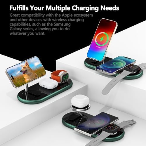 2025 Enhanced 3-in-1 Charging Station for Apple Devices | Fast Magnetic Mag-Safe Wireless Charger for i Phone 16/15/14/13/12, Apple Watch 1-10/Ultra, & Air Pods Pro | Sleek Silver Design | Compact & Portable Charging Solution for Home and Travel | Superior Compatibility and Rapid Charging Efficiency