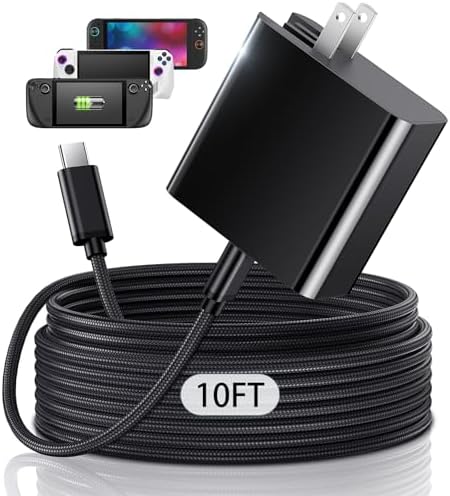 MENEEA 65 W Fast Charger with 10 FT Cable – Optimal Power Solution for Nintendo Switch 2, Steam Deck, & ROG Ally – Advanced PD 3.0 Technology for Swift Charging & Enhanced Gaming Performance – Compact Foldable AC Adapter for Convenient Use & Controller Compatibility