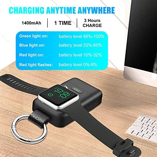 Compact Magnetic Wireless Power Bank for Apple Watch – HUOTO 1400 m Ah Travel Charger with Keychain Attachment for Series 9/8/7/6/SE/5/4/3/2/1/UItra/UItra 2 – Fast, Reliable Charging On-the-Go
