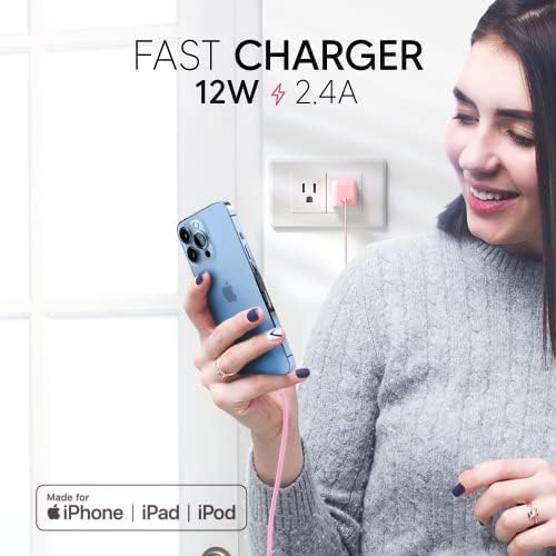 Talk Works MFi Certified 5′ Lightning USB Cable for i Phone 14/13/12, Air Pods, and i Pad – Fast Charging Wall Charger Adapter – Durable Black Design for Enhanced Compatibility and Speed