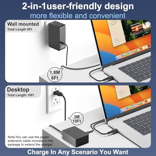 Maximize Your Charging Potential with the HKY 140 W Ga N USB-C Power Adapter: 10 Ft Slim Charger for Mac Book, Dell, Lenovo, MSI, and HP – PD3.1 Fast Charging for Laptops & Docking Stations – Unmatched Portability & Efficiency for Tech Enthusiasts