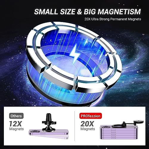 PROfezzion Magnetic Car Phone Mount for i Phone 15/14/13/12 Series – Advanced 2 x 180° Folding Arms & 360° Rotation, Enhanced Grip with Upgraded Super Magnets, Secure 3 M VHB Adhesive – Ultimate Hands-Free Solution for Safe Navigation and Enhanced Driving Experience