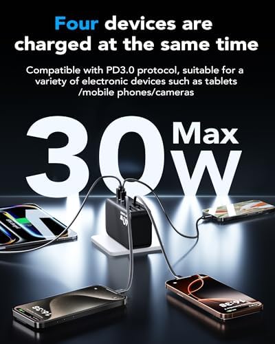 Ultimate 4-in-1 Retractable Wall Charger with Dual USB Ports – Fast 40 W Charging Adapter with 35.5 in/90 cm Lightening and Type-C Cables – Perfect for i Phone 16/15/14/13/12/11, i Pad, Galaxy, and Pixel Devices – Compact, Foldable Design for Effortless Travel and Enhanced Device Compatibility