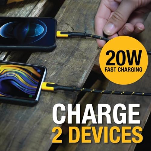 DEWALT 49.5 W Heavy-Duty USB-C and Dual USB Wall Charger Block – Compact Fast Charging Adapter for i Phone 16/15/14, Galaxy, Pixel 4/3 & i Pad – Durable Foldable Design for Ultimate Portability and Versatile Device Compatibility