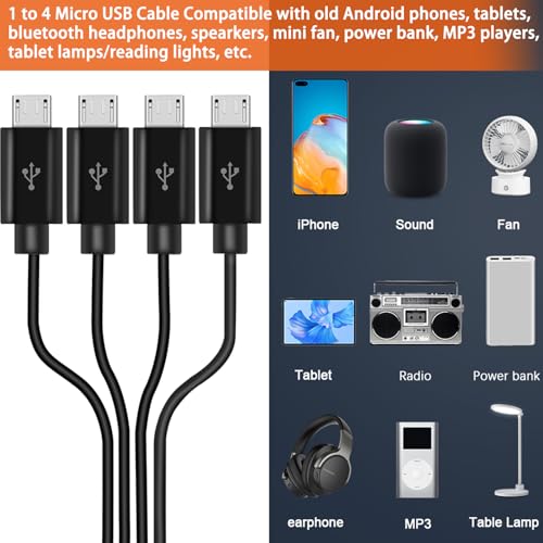 Herfair 6-Way Micro USB Splitter Cable – 4.92 FT Multi Charging Cord for Enhanced Device Connectivity and Fast Data Transfer – USB 2.0 Type A Male to 6 Micro USB Male Adapters – Universal Compatibility for Smartphones, Tablets, and More