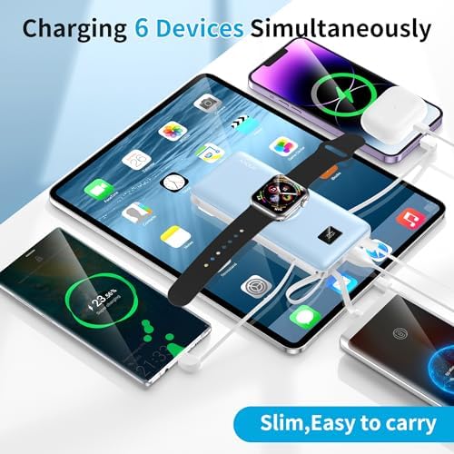 Revolutionize Your Charging Experience with ANOUV 10,000 m Ah Portable Power Bank – Built-in Cables & AC Plug for Fast, On-the-Go USB-C Charging, Compatible with i Phones and All Smart Devices – LED Display for Real-Time Battery Monitoring – The Ultimate Travel Essential for Efficiency and Convenience