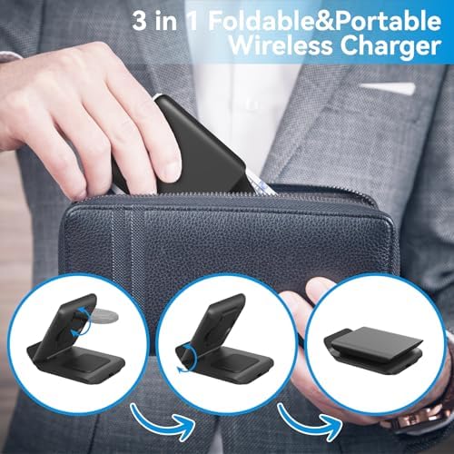 Geyo 3-in-1 Foldable Wireless Charging Station for Apple Devices – Fast Charge Your i Phone 16/15/14/13/Pro Max/Pro/Plus/Mini, Air Pods 2/3/Pro, and Apple Watch Ultra/9/8/7/SE/6/5/4 – Ultimate Convenience and Portability for Modern Users
