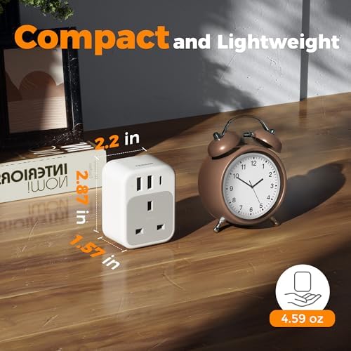 TESSAN Universal Type G UK Travel Adapter with 3 USB Ports & USB-C Charger – Effortless US to UK Plug Conversion for Global Travelers to England, Ireland, Qatar, Hong Kong, Dubai, and More – Compact Power Solution for Fast and Safe Device Charging
