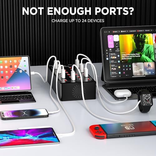 High-Efficiency 24-Port USB Charging Station – 100 W Rapid Multi-Device Power Hub for Hotels, Schools, and Public Spaces – Enhanced Compatibility and Safety Features for Fast Device Charging