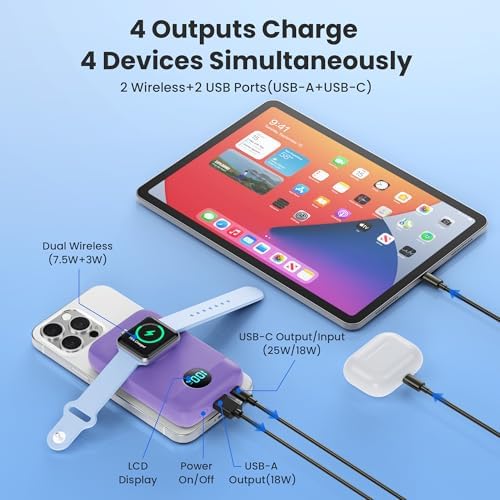 Revolutionary 4-in-1 Magnetic Power Bank – 10,800 m Ah Wireless Charger for i Phone 16/15/14/13/12 & Apple Watch – Compact & Lightweight Design with LCD Display – 25 W Ultra-Fast Charging for Up to 4 Devices – Seamless Compatibility with Mag Safe, Air Pods, and Android Devices – Enhanced Safety Features with Multi-Protection – Ideal for On-the-Go Power Management and Versatile Charging Solutions