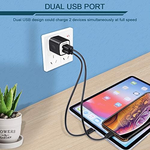 AILKIN 3-Pack Dual USB 5 V/2.1 A Wall Charger – Fast Charging Power Adapter for i Phone 15, Samsung Galaxy, Google Pixel – Compact Travel-Friendly Design with Enhanced Compatibility and Safety Features