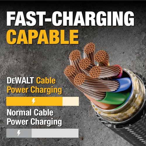 DEWALT MFi Certified Lightning to USB C Charging Cable – 4 FT Reinforced Braided Cord for Apple Devices – Fast Charge & Data Transfer – Durable, Tangle-Free Design for i Phone & i Pad Compatibility