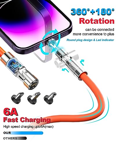 AICase 120 W Magnetic Charging Cable – 3-in-1 Fast Charger with 540° Rotating Connector for Lightning, Type C, and Micro USB Devices – Ultimate Versatile and Tangle-Free Charging Solution for Home and Office Use