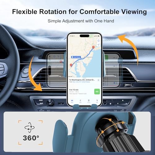 Enhanced Wireless Car Charger Mount with Automatic Clamping – MAX 15 W Qi Fast Charging for i Phone 16/15/14/13/12 Pro/Pro Max, Samsung S22/S21/S20/Note 20 – Effortless One-Handed Operation, Air Vent Installation, Stylish Blue Design for Seamless Driving Experience