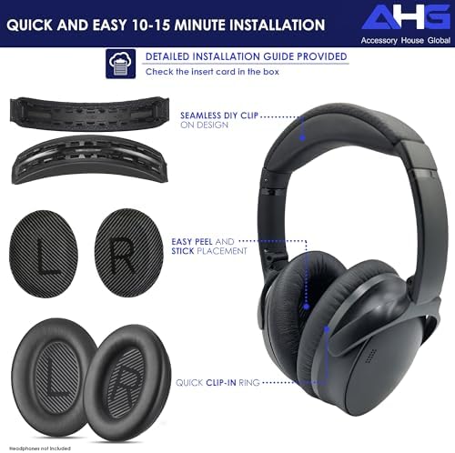 Ultimate Comfort Upgrade Kit: Premium Replacement Ear Pads & Headband Cushions for Bose Quiet Comfort 2023 Models (QC45, QCSE, QC35 II) – Easy DIY Installation in Elegant White Smoke for Superior Sound Quality and Long-lasting Durability